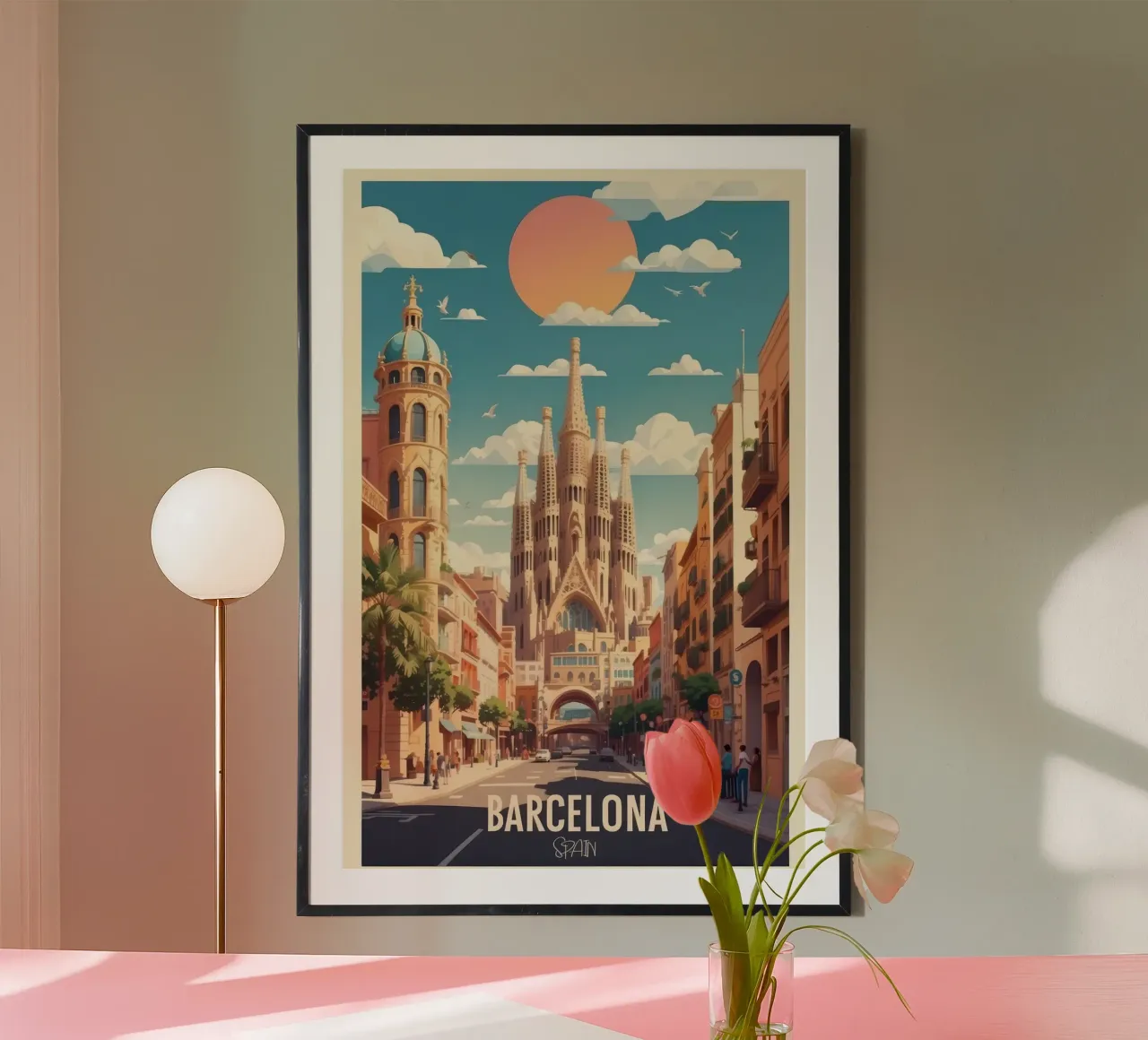 Poster di viaggio su Barcellona Esplora la bellezza spagnola poster con telaio in legno da Melissa