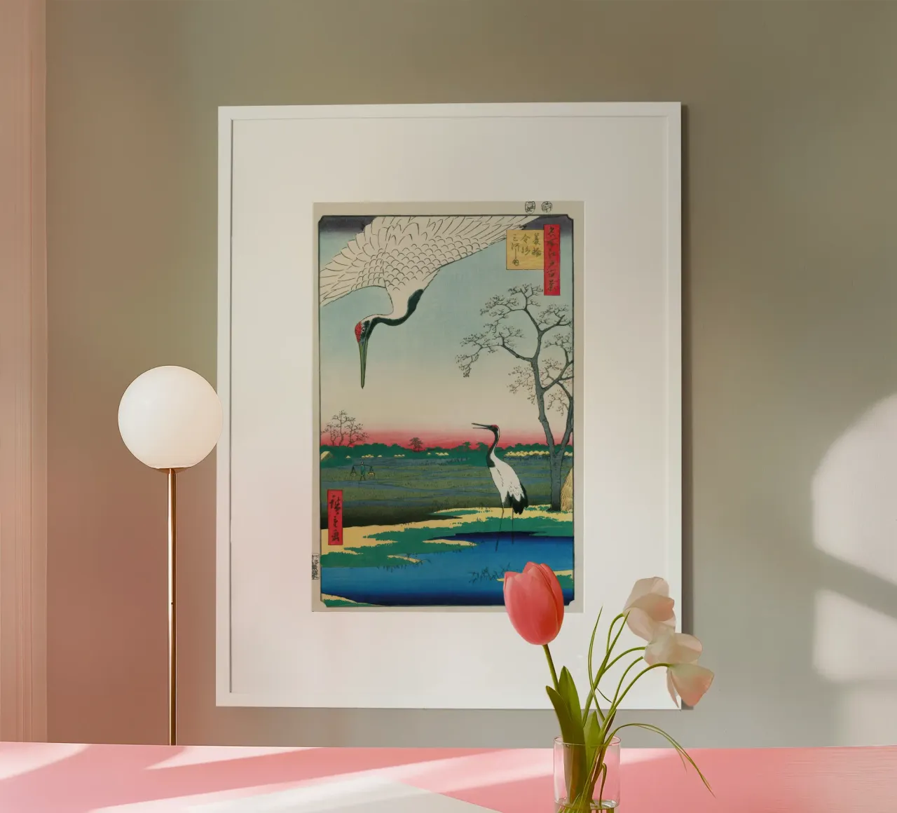 Hiroshige - Kanasugi a Mikawashima poster con telaio in legno da Melissa