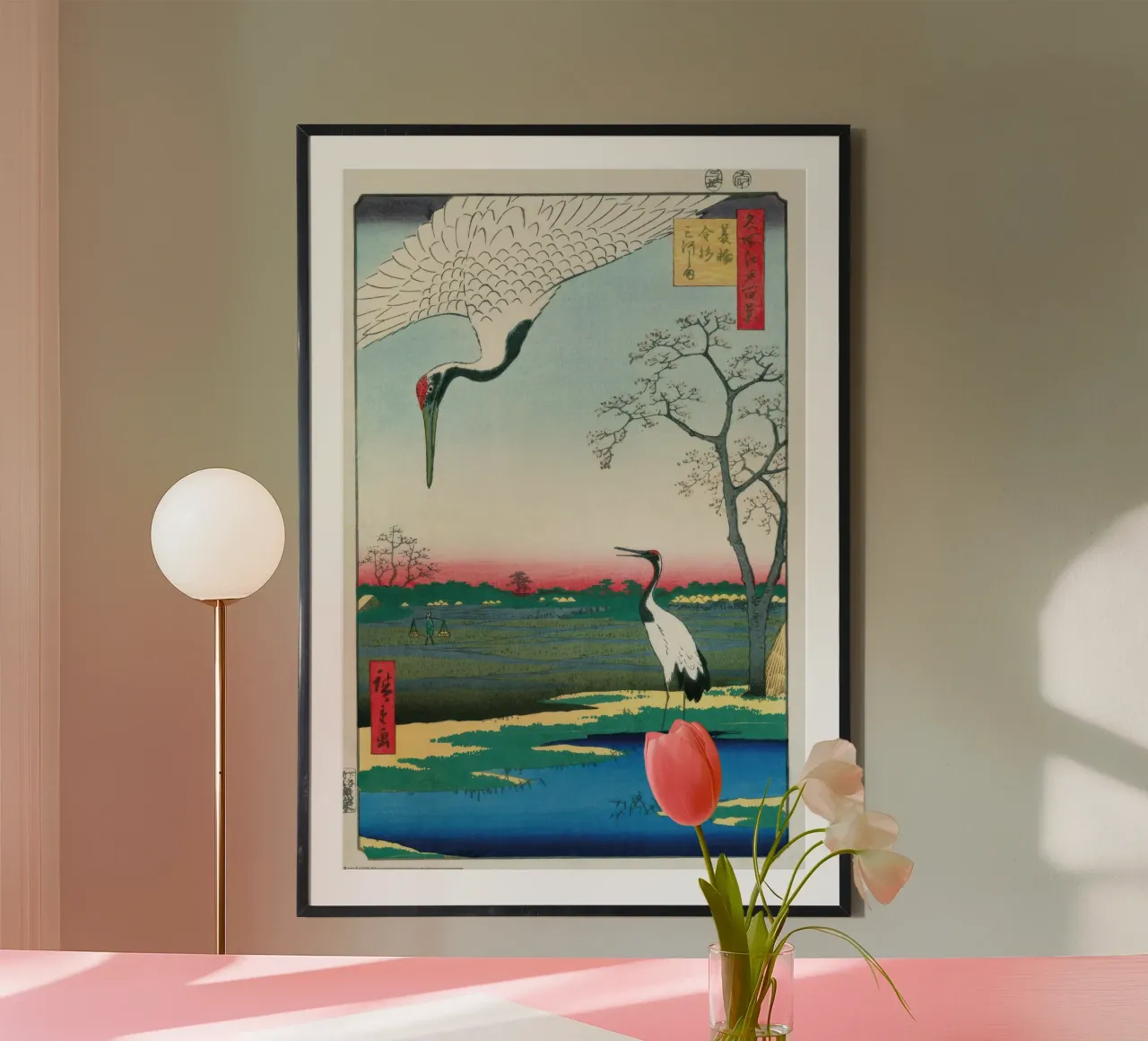 Hiroshige - Kanasugi a Mikawashima poster con telaio in legno da Melissa