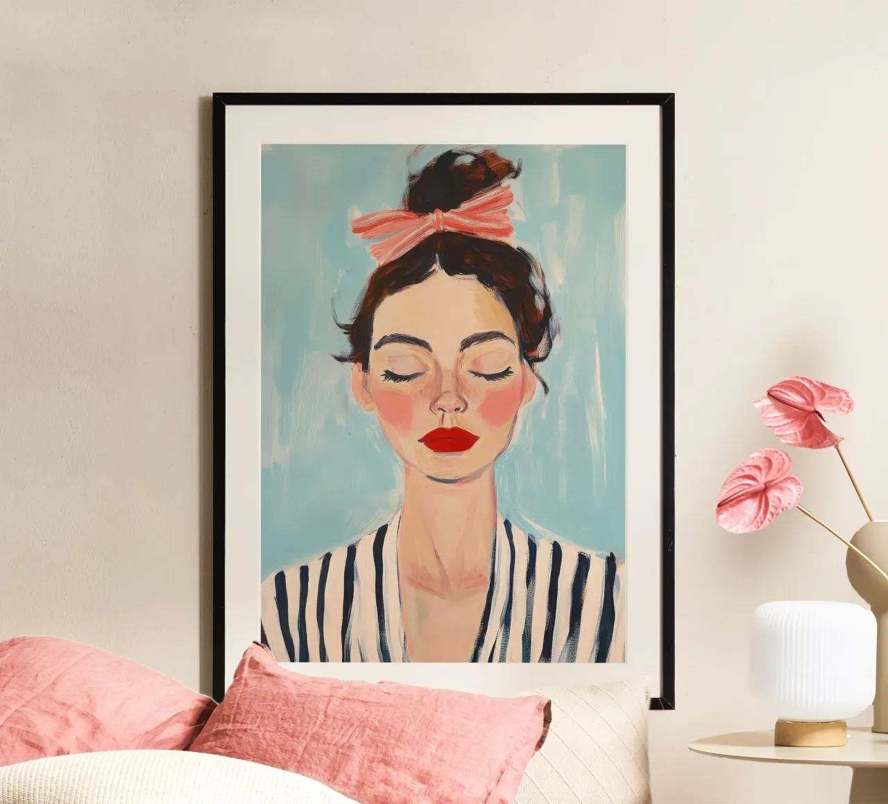 Portrait moderne avec un ruban rose poster de Euphoria Theresa