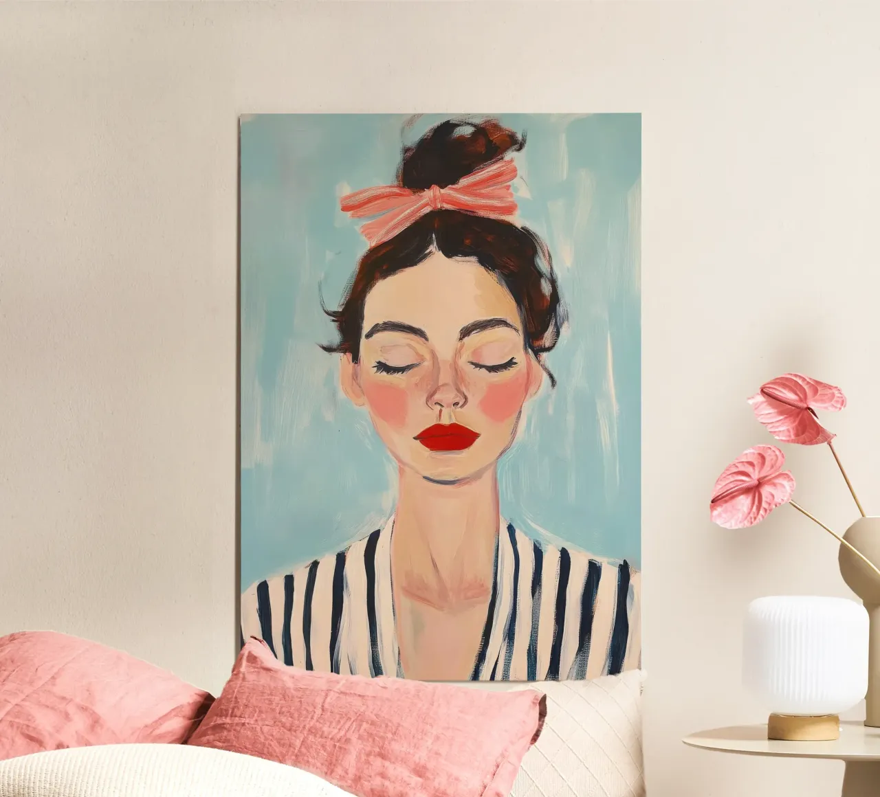 Portrait moderne avec un ruban rose poster de Euphoria Theresa