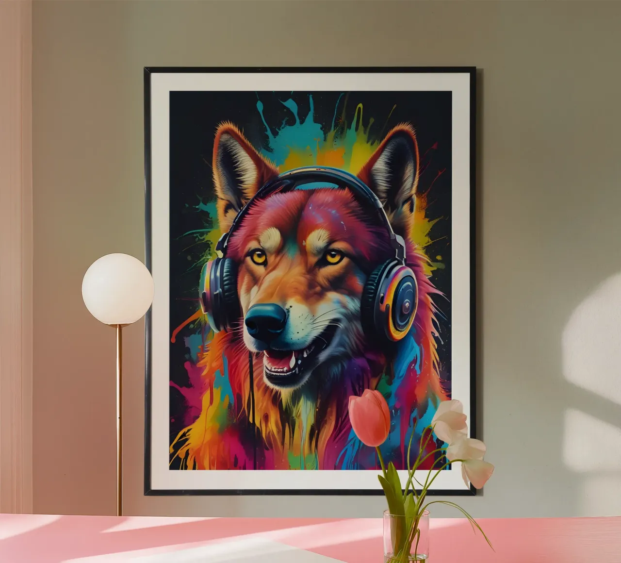 Cuffie colorate wolf ih poster con telaio in legno da MakArena