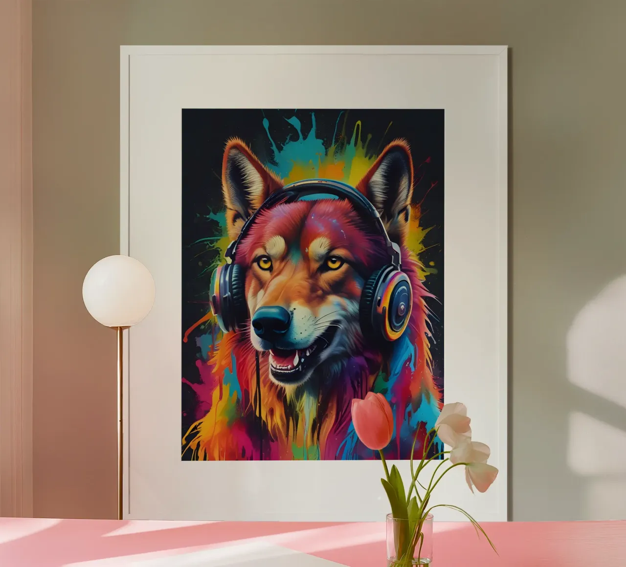 Cuffie colorate wolf ih poster con telaio in legno da MakArena