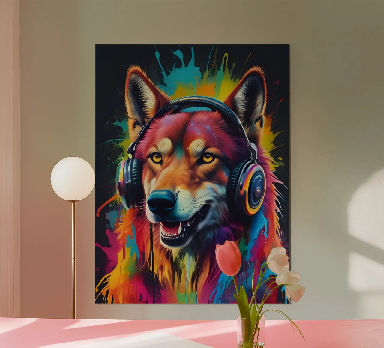 Cuffie colorate wolf ih poster con telaio in legno da MakArena