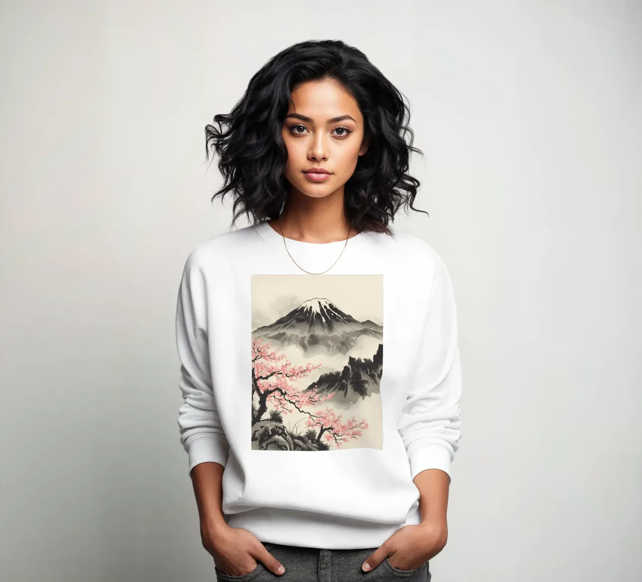 Pittura ad acquerello del Monte Fuji e dei ciliegi in fiore felpa da DesignDoodle