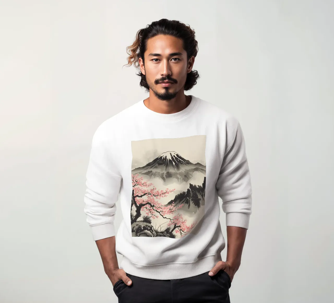Pittura ad acquerello del Monte Fuji e dei ciliegi in fiore felpa da DesignDoodle