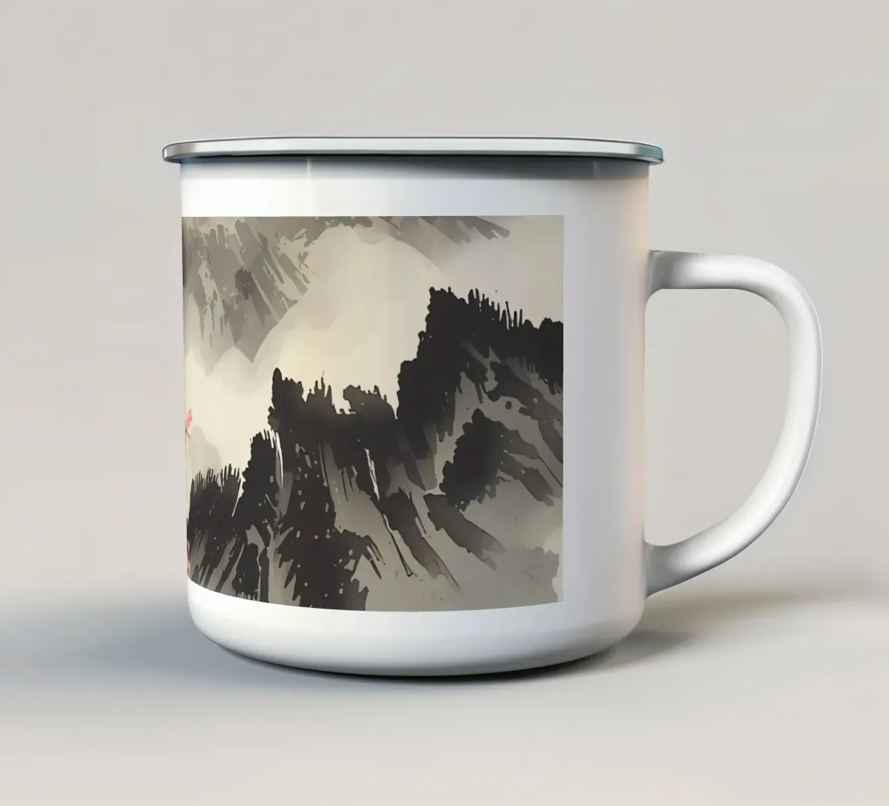 Pittura ad acquerello del Monte Fuji e dei ciliegi in fiore tazza in smalto da DesignDoodle