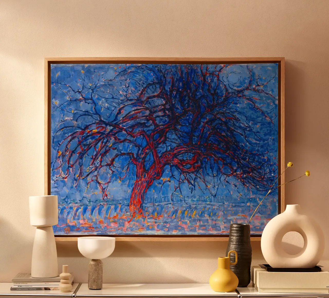 Piet Mondrian - Evening; Red Tree tela con Cornice a cassetta da apoloprints