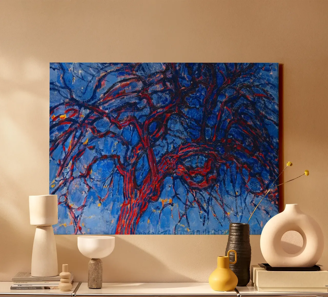 Piet Mondrian - Evening; Red Tree tela con Cornice a cassetta da apoloprints