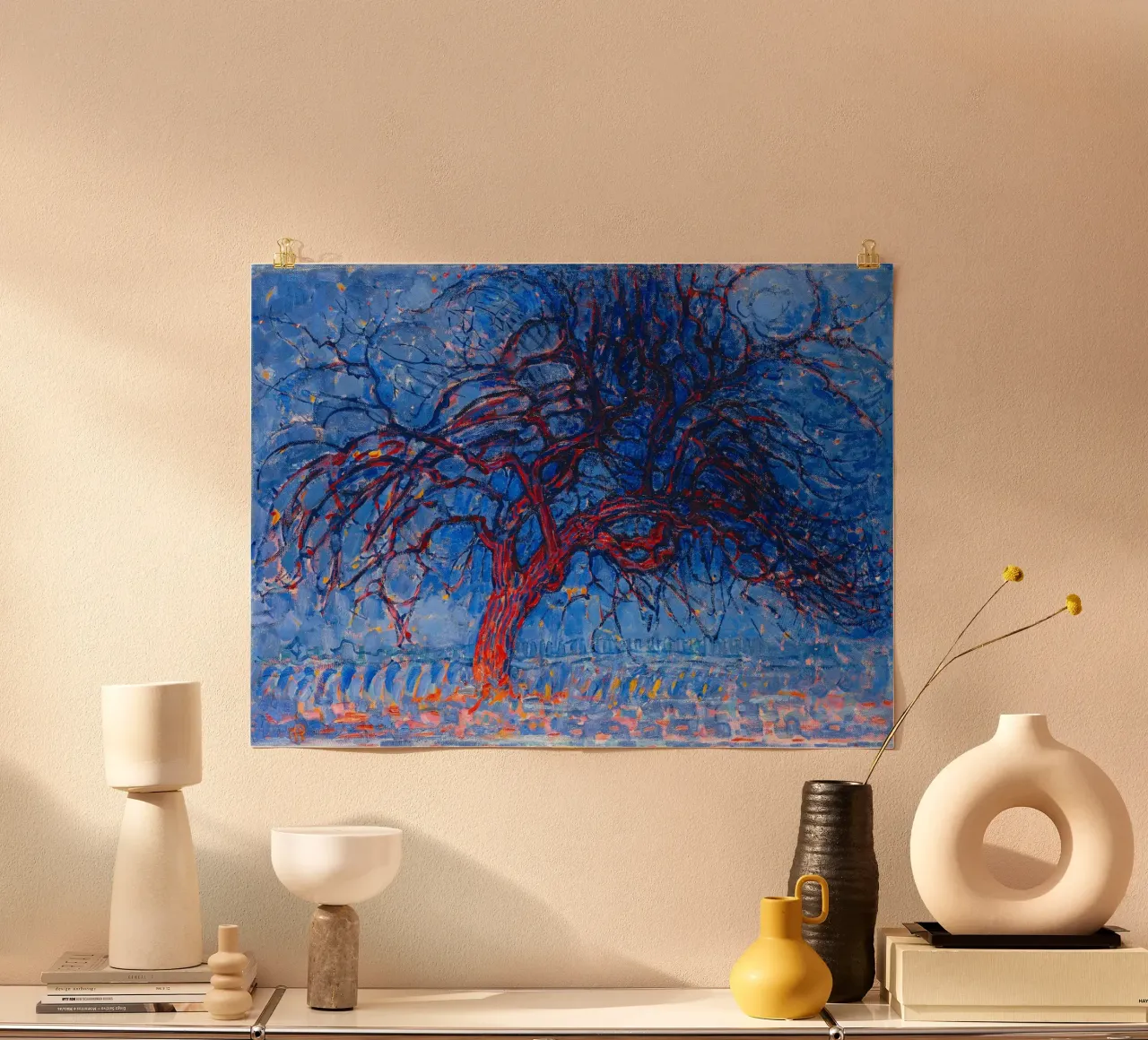 Piet Mondrian - Evening; Red Tree poster con telaio in plastica da apoloprints