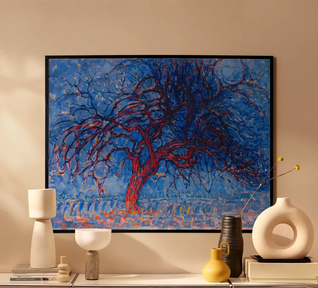 Piet Mondrian - Evening; Red Tree poster con telaio in plastica da apoloprints