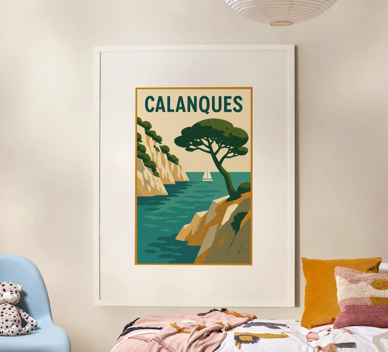 Calanques - Serenità tra cielo e mare poster con telaio in legno da JETLAG | affiches voyage