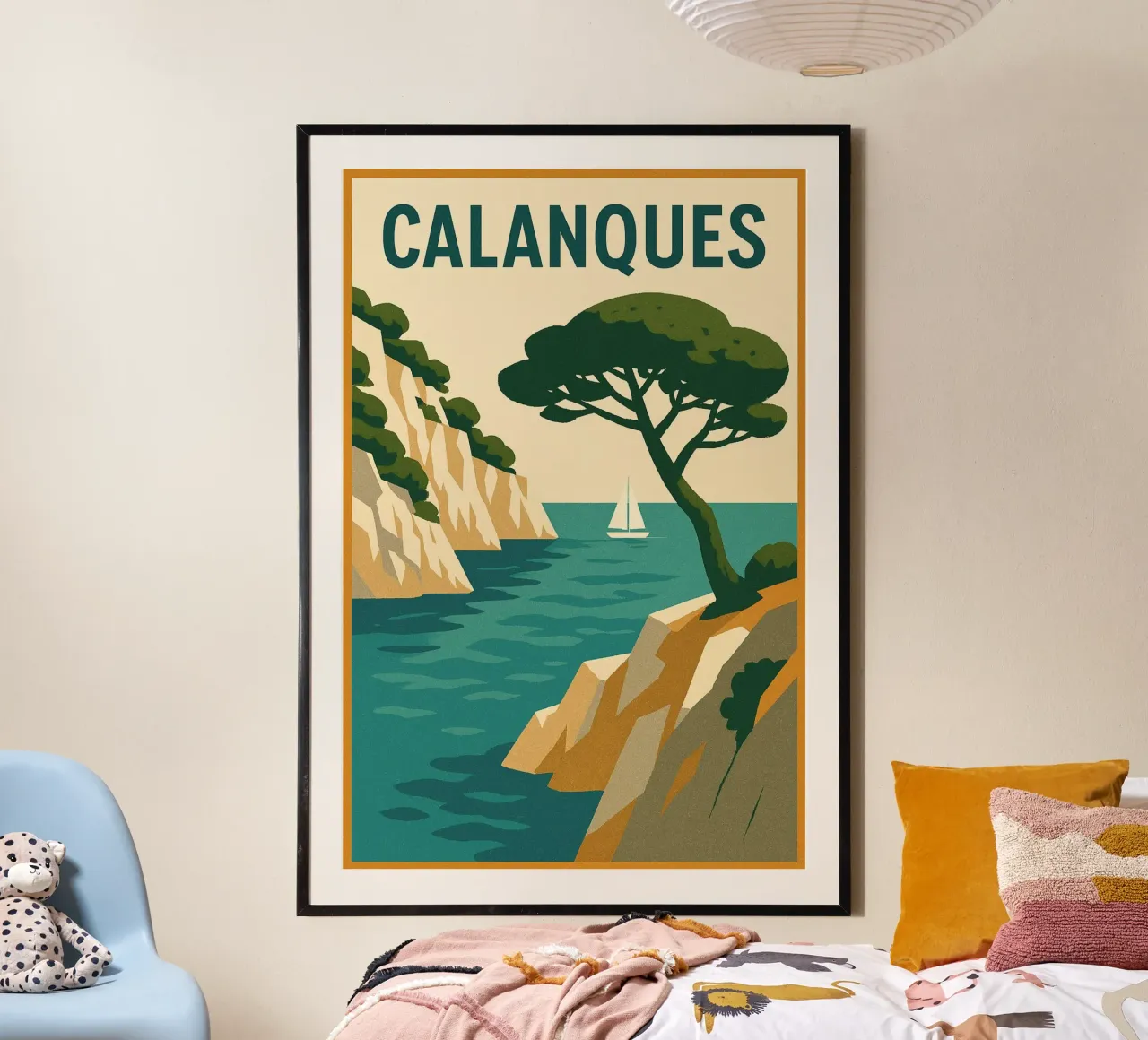 Calanques - Serenità tra cielo e mare poster con telaio in legno da JETLAG | affiches voyage