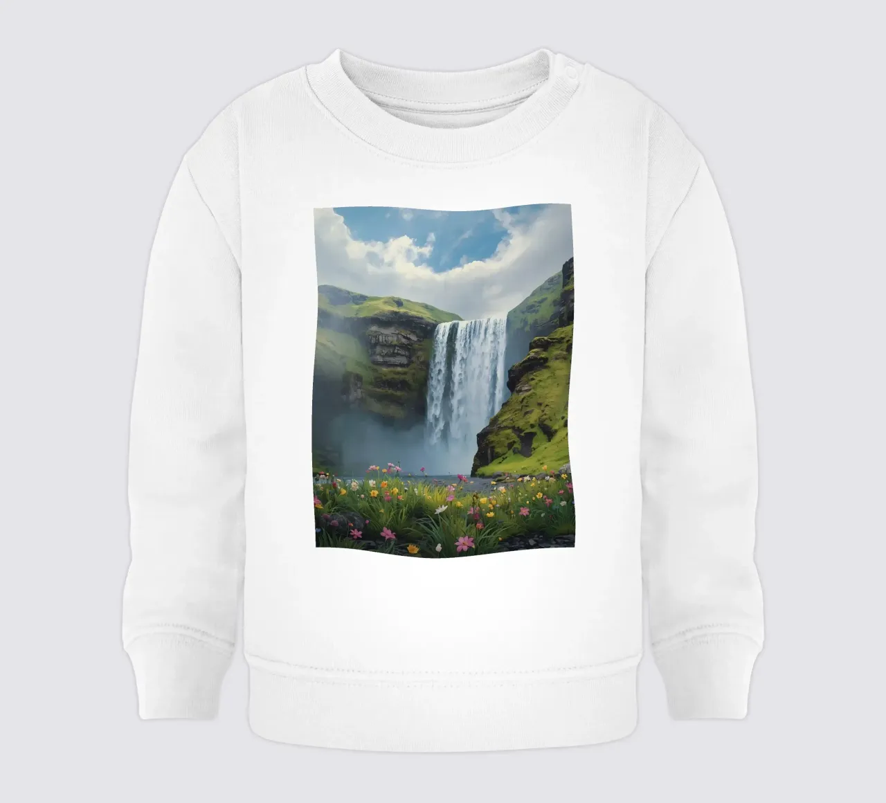 Cascata tra verdi colline con fiori selvatici felpa neonato da DesignDoodle
