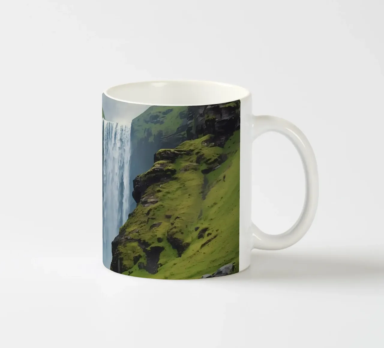 Cascata tra verdi colline con fiori selvatici tazza in ceramica da DesignDoodle