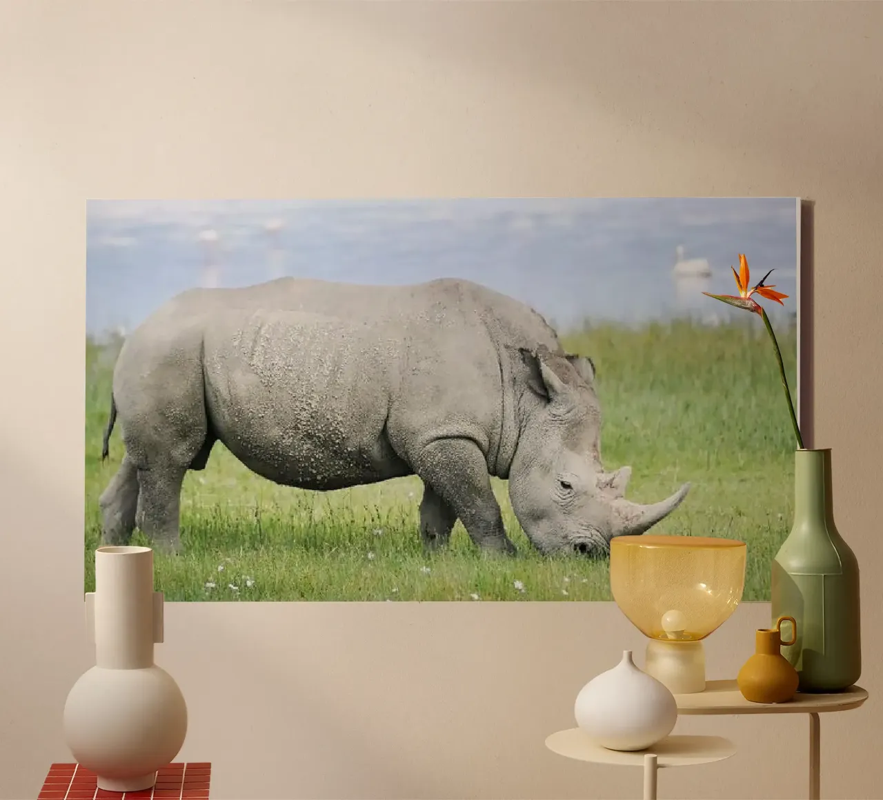 Grazing Rhino Strength in the Wild Badak canvas with Floater frame by jatikulon