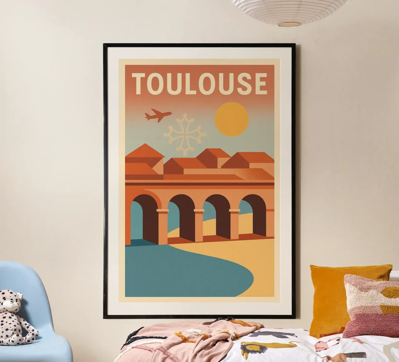 Tolosa - Il fascino rosa della città meridionale poster con telaio in legno da JETLAG | affiches voyage