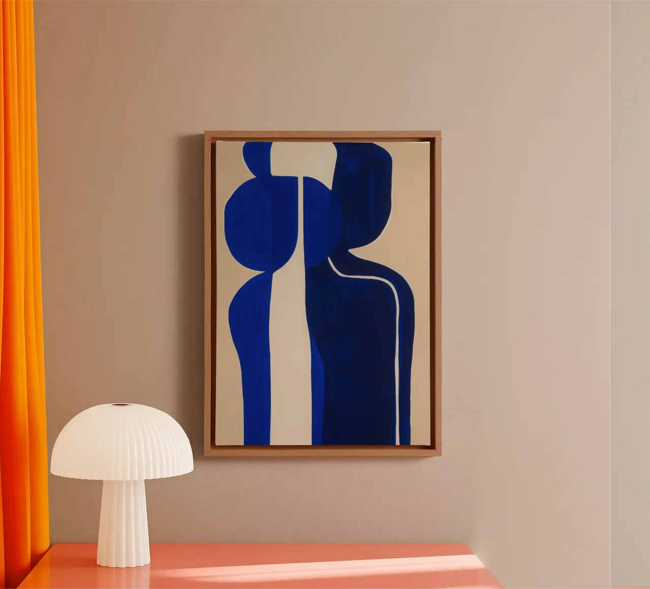 Twee figuren - Abstract in blauw & beige canvas met Baklijst van Euphoria Theresa