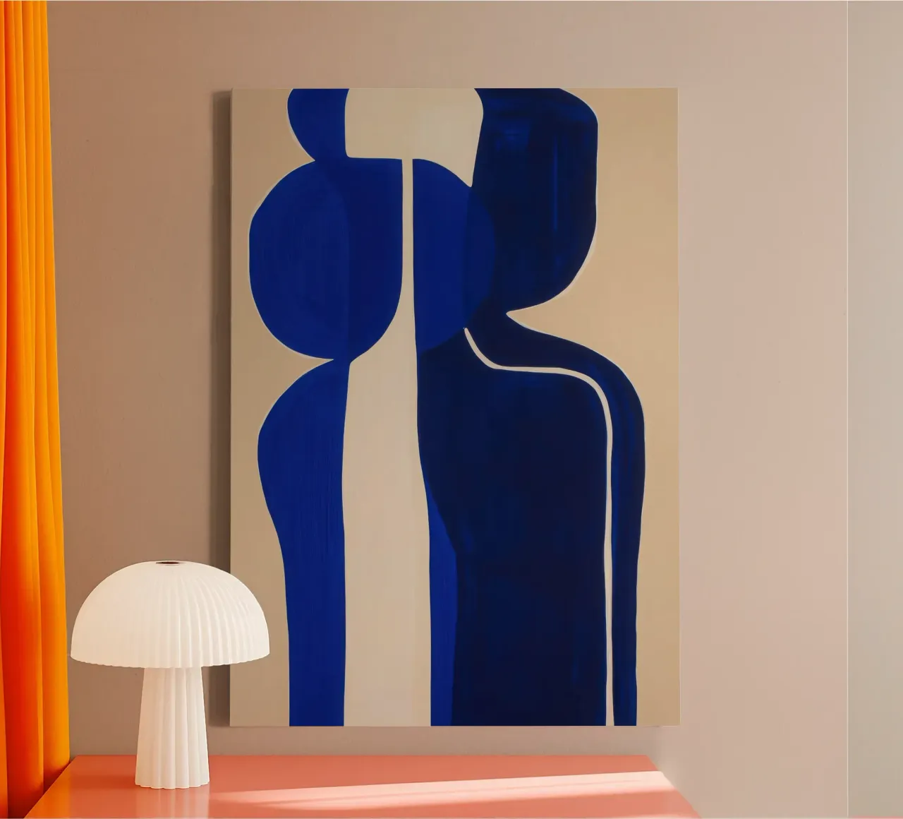 Twee figuren - Abstract in blauw & beige canvas met Baklijst van Euphoria Theresa