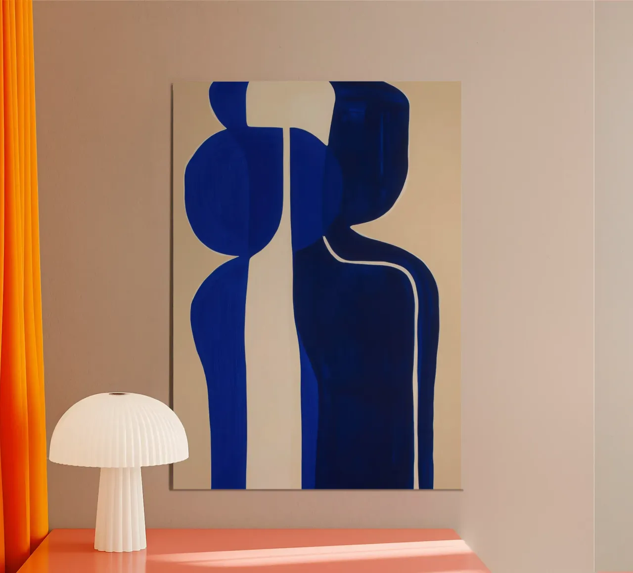 Due figure - Astratto in blu e beige poster con telaio in plastica da Euphoria Theresa