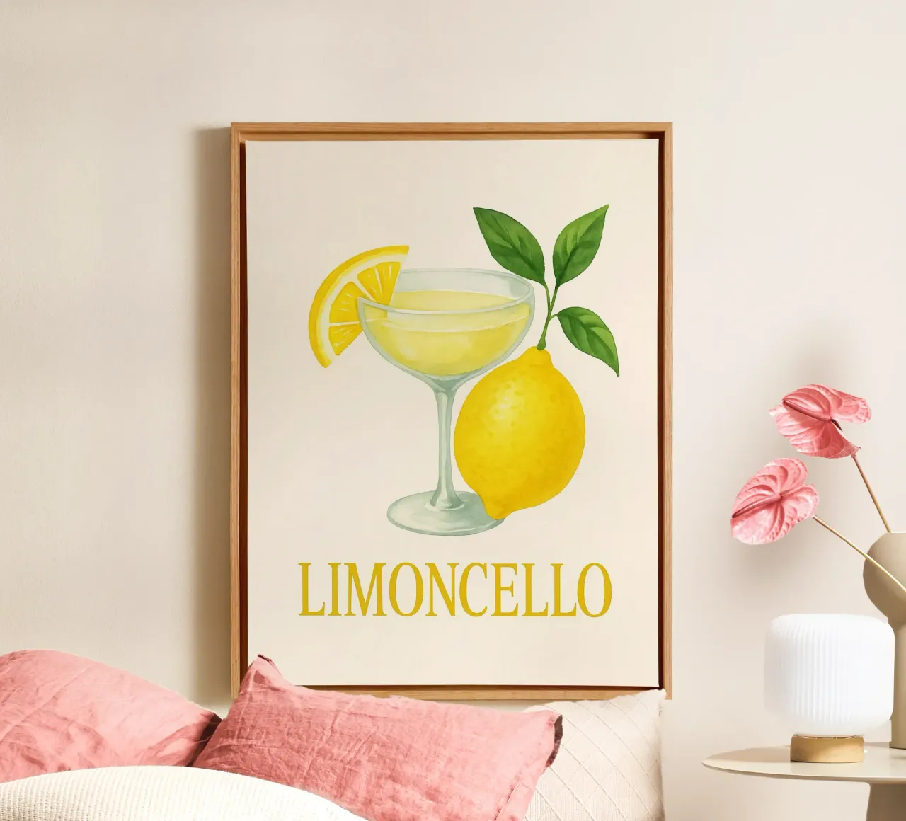 Limoncello Art - Summery lemon motif canvas with Floater frame by Casa Calm