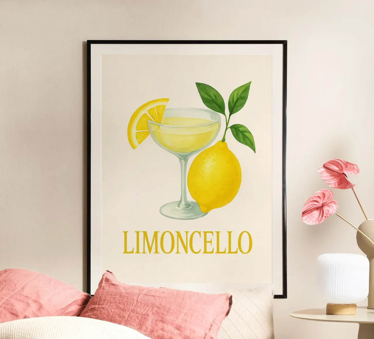 Limoncello Art - Motivo estivo a base di limoni poster con telaio in alluminio da Casa Calm