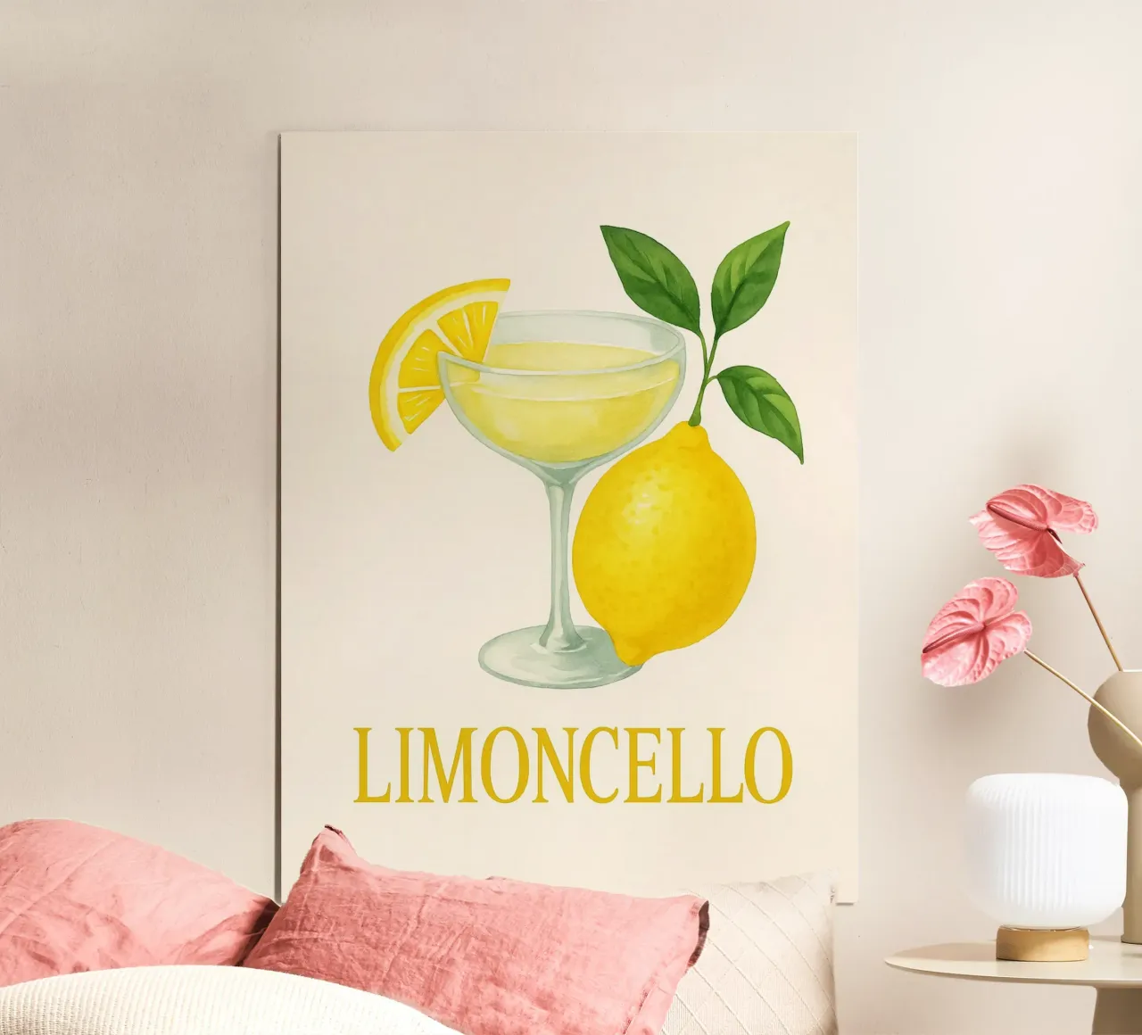 Limoncello Art - Motivo estivo a base di limoni poster con telaio in alluminio da Casa Calm