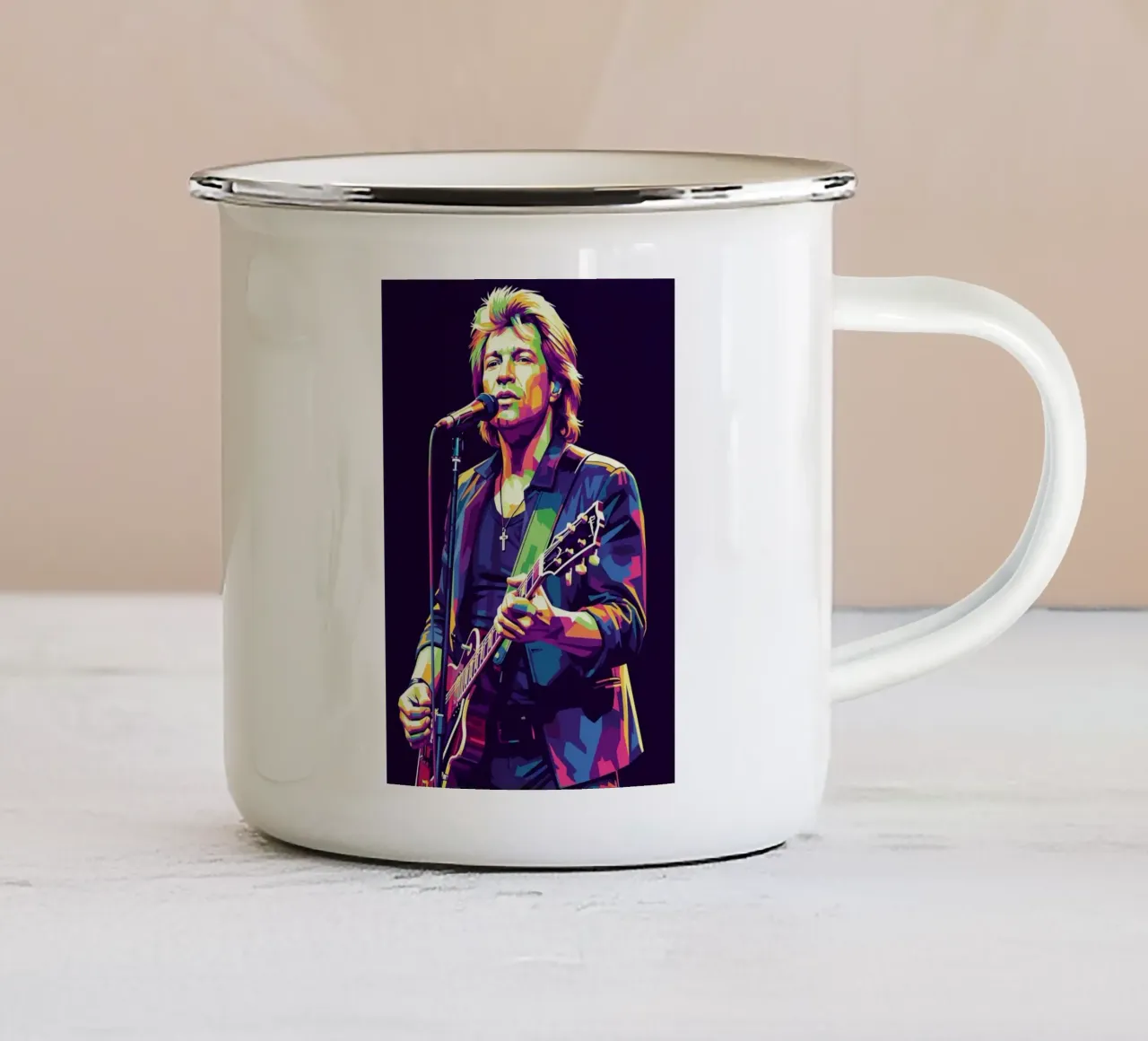 Bon Jovi colorfull pop art tazza in smalto da Hantamrata