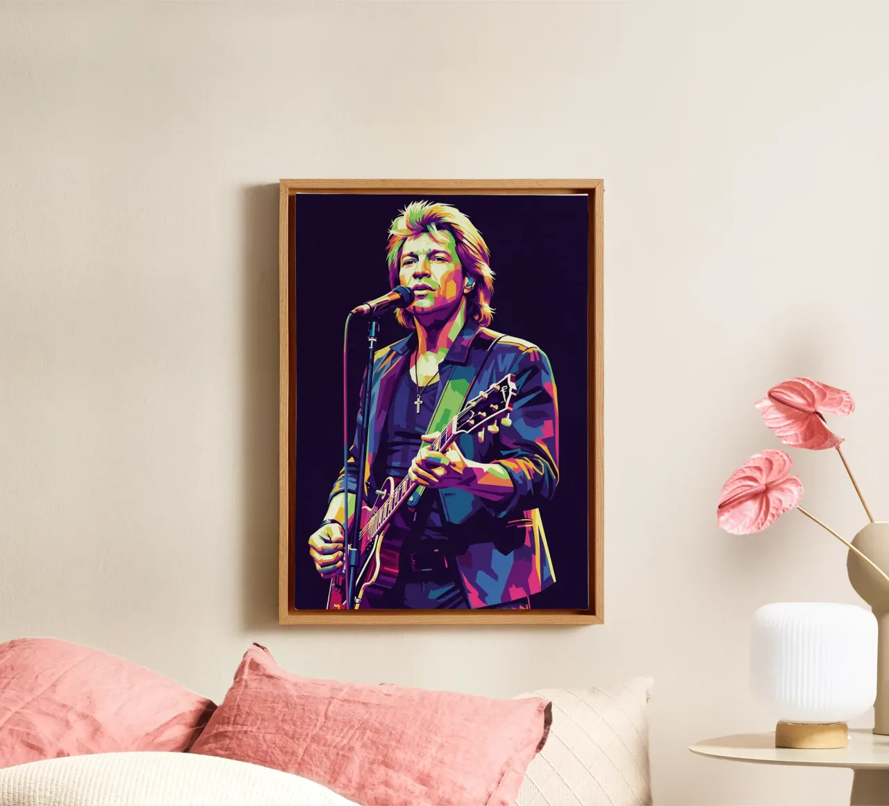 Bon Jovi colorfull pop art tela con Cornice a cassetta da Hantamrata
