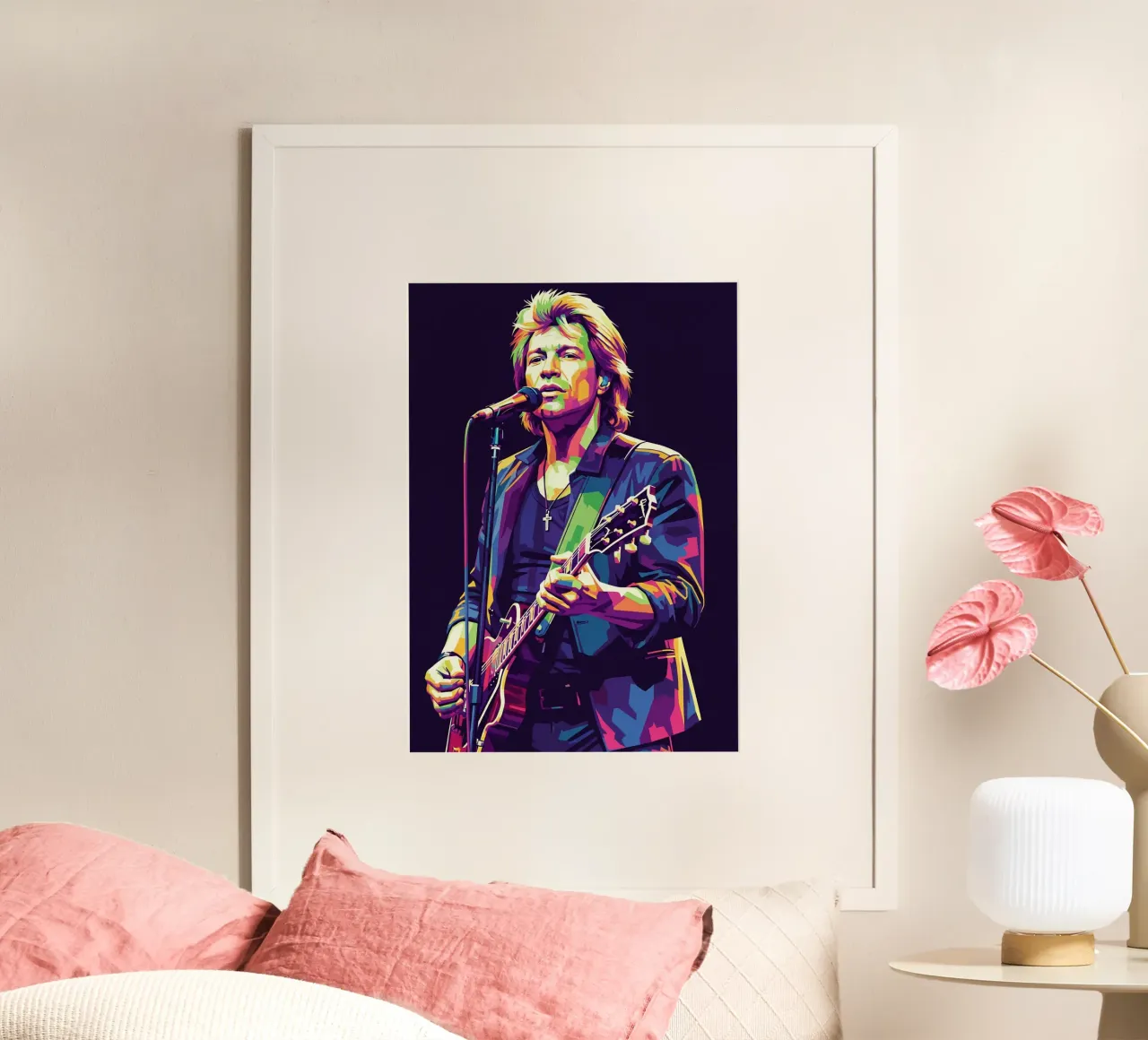 Bon Jovi colorfull pop art poster con telaio in legno da Hantamrata