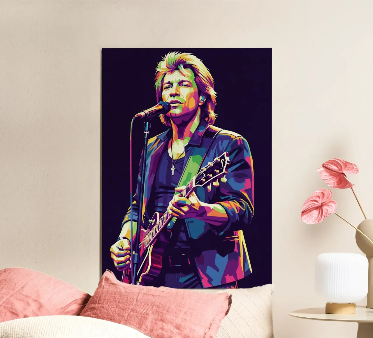 Bon Jovi colorfull pop art poster con telaio in legno da Hantamrata