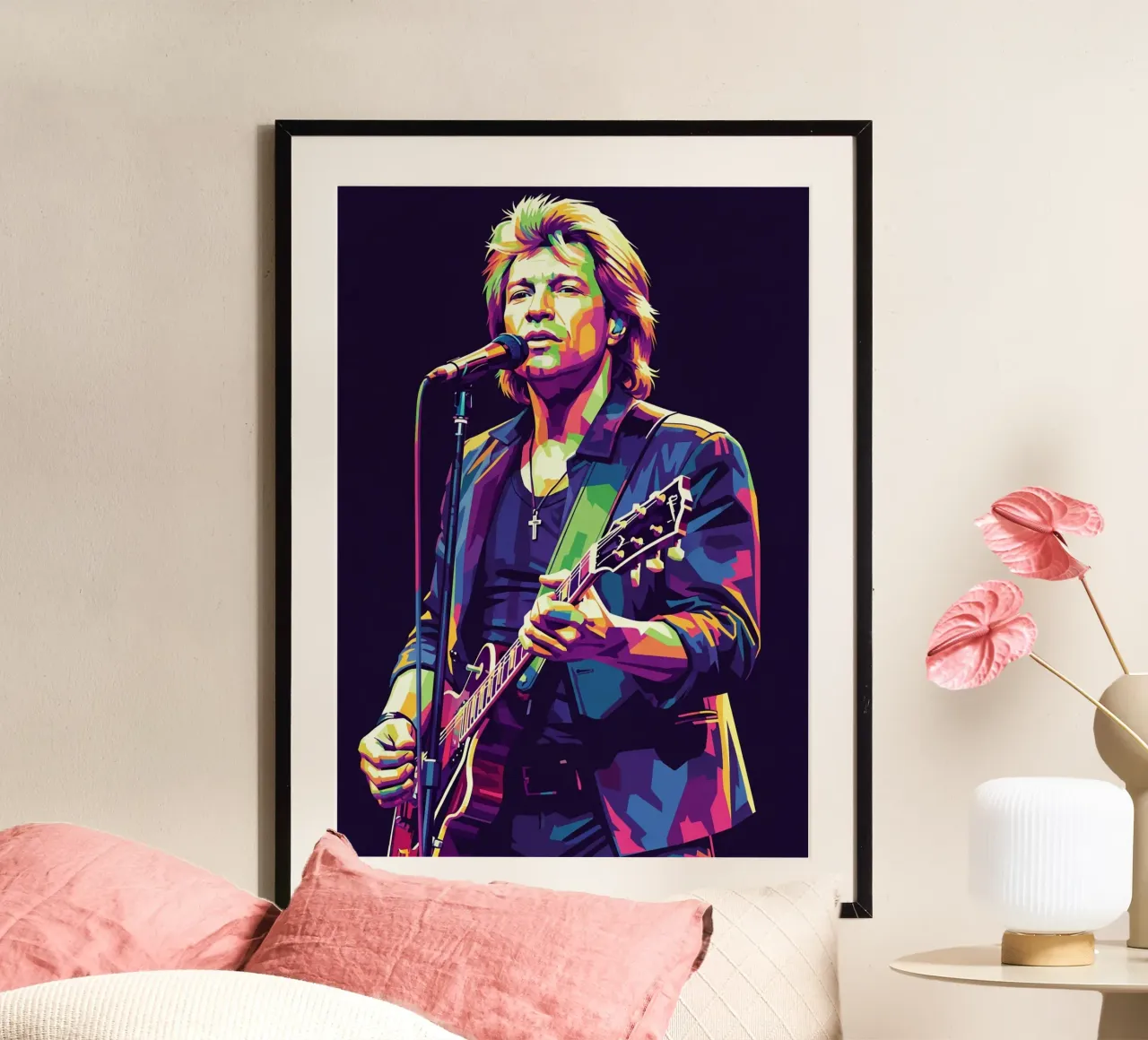 Bon Jovi colorfull pop art poster con telaio in legno da Hantamrata