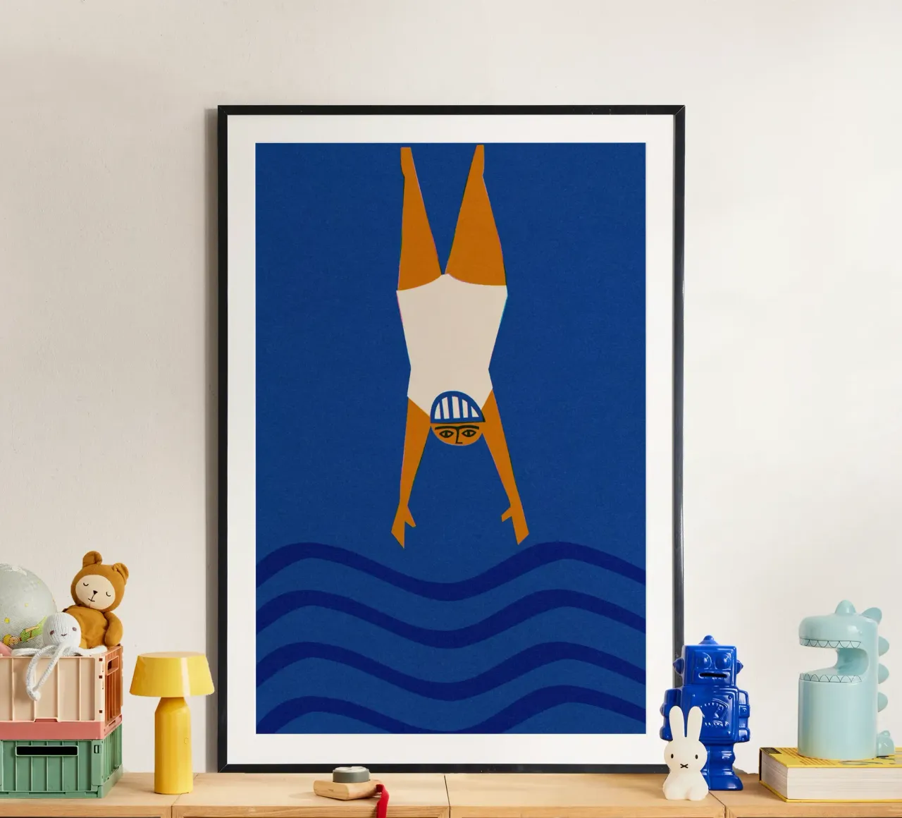 Tuffatore di nuoto selvaggio poster con telaio in alluminio da Fox & Velvet