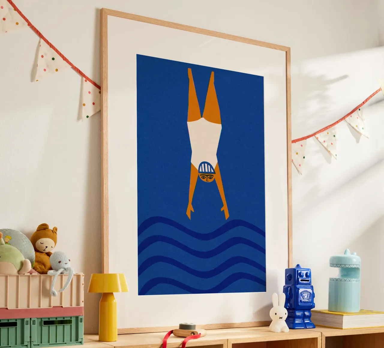 Tuffatore di nuoto selvaggio poster con telaio in alluminio da Fox & Velvet