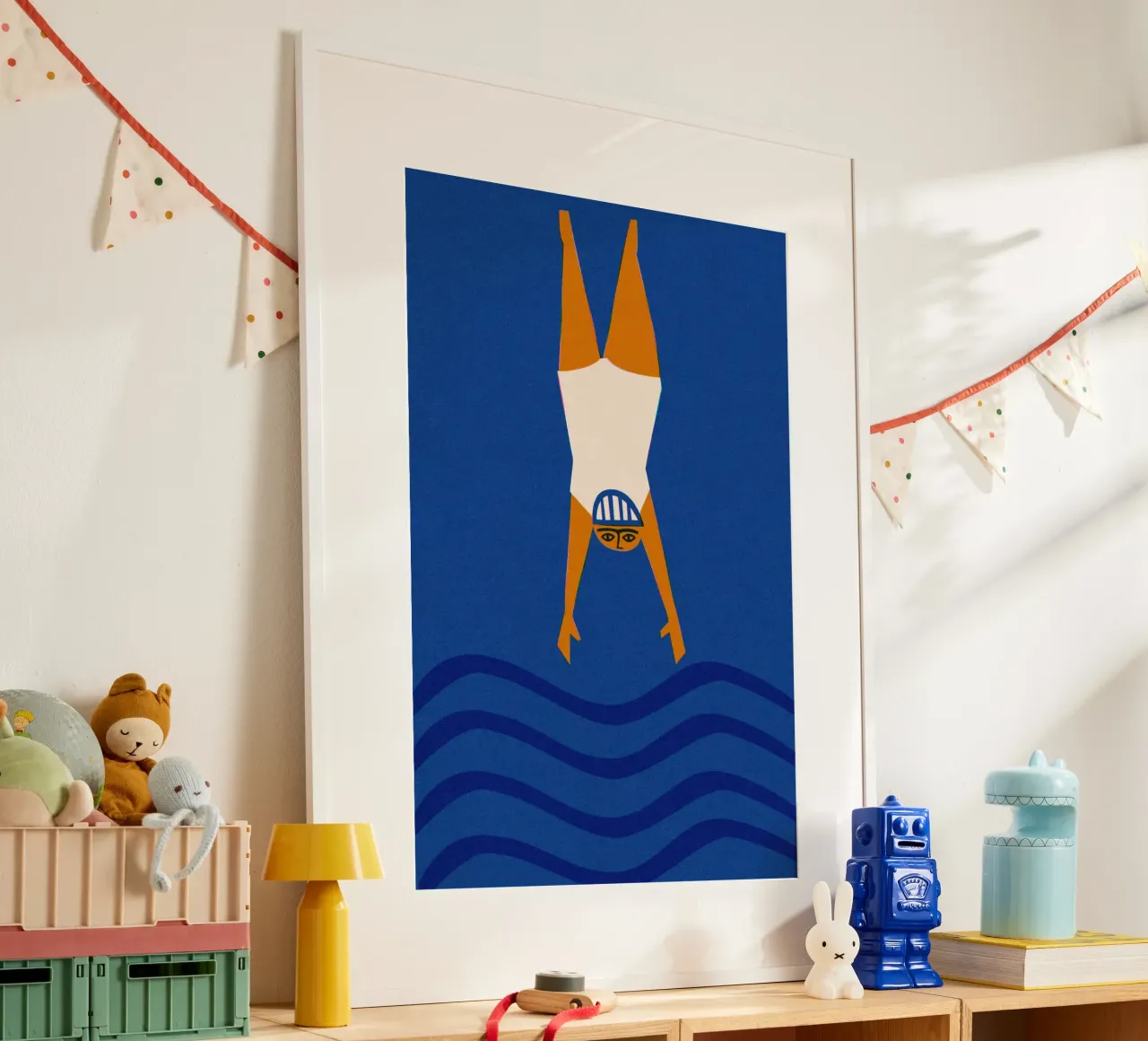 Tuffatore di nuoto selvaggio poster con telaio in alluminio da Fox & Velvet
