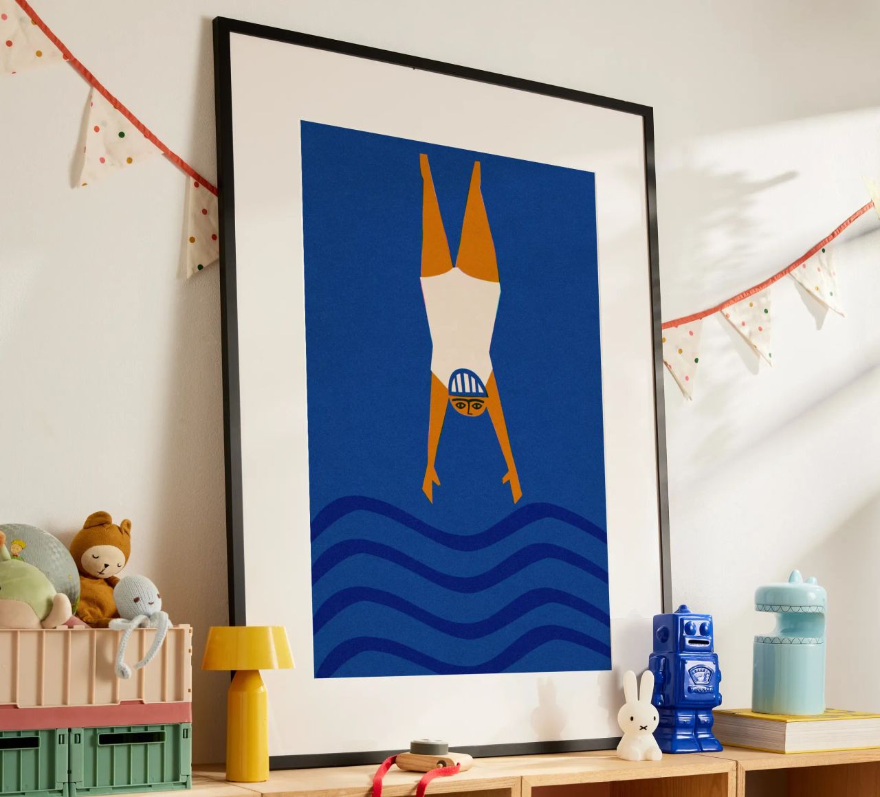 Wildschwimmender Taucher Poster von Fox & Velvet
