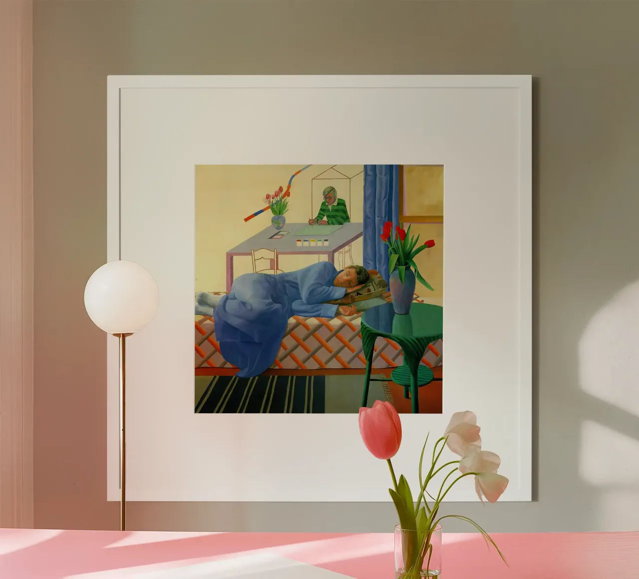 1977, Modella con autoritratto incompiuto poster con telaio in alluminio da Glen Stephens