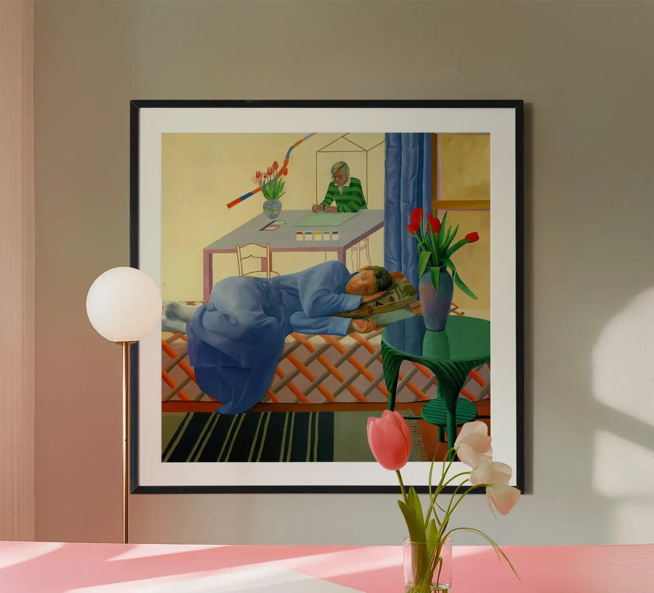 1977, Modella con autoritratto incompiuto poster con telaio in alluminio da Glen Stephens