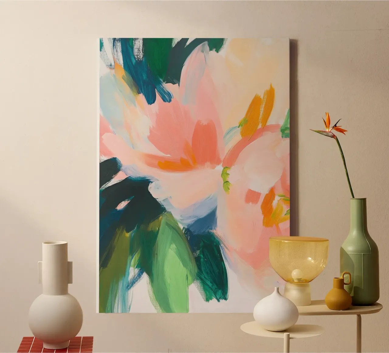 Two peonies in bloom - Abstract proximity canvas with Floater frame by Euphoria Theresa