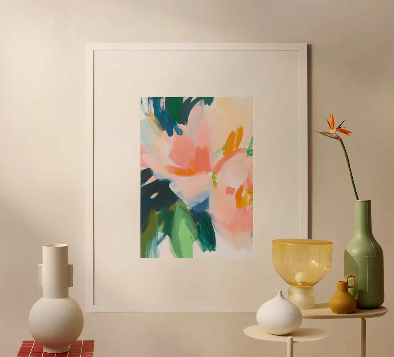 Due peonie in fiore - Prossimità astratta poster con telaio in plastica da Euphoria Theresa
