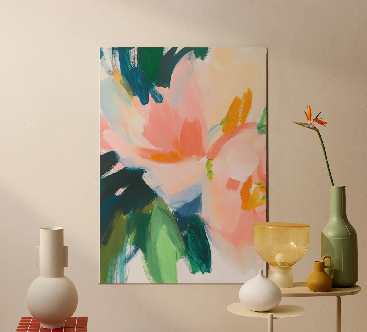 Due peonie in fiore - Prossimità astratta poster con telaio in plastica da Euphoria Theresa