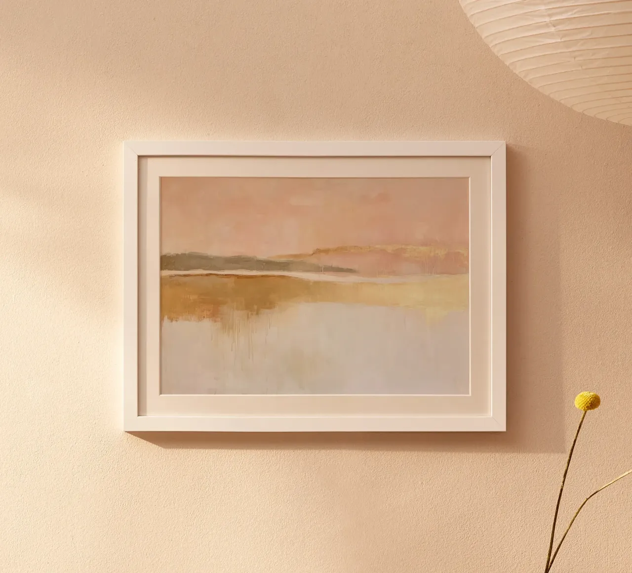 Pastel landschap met gouden rivier - Abstract poster van Euphoria Theresa