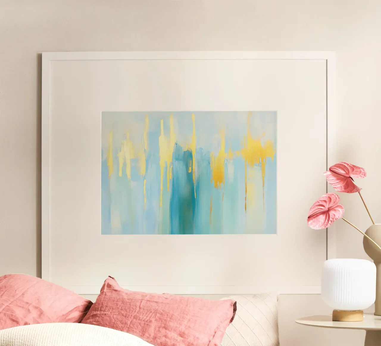 Abstraktes Ölbild in Blau & Gold Poster von Euphoria Theresa