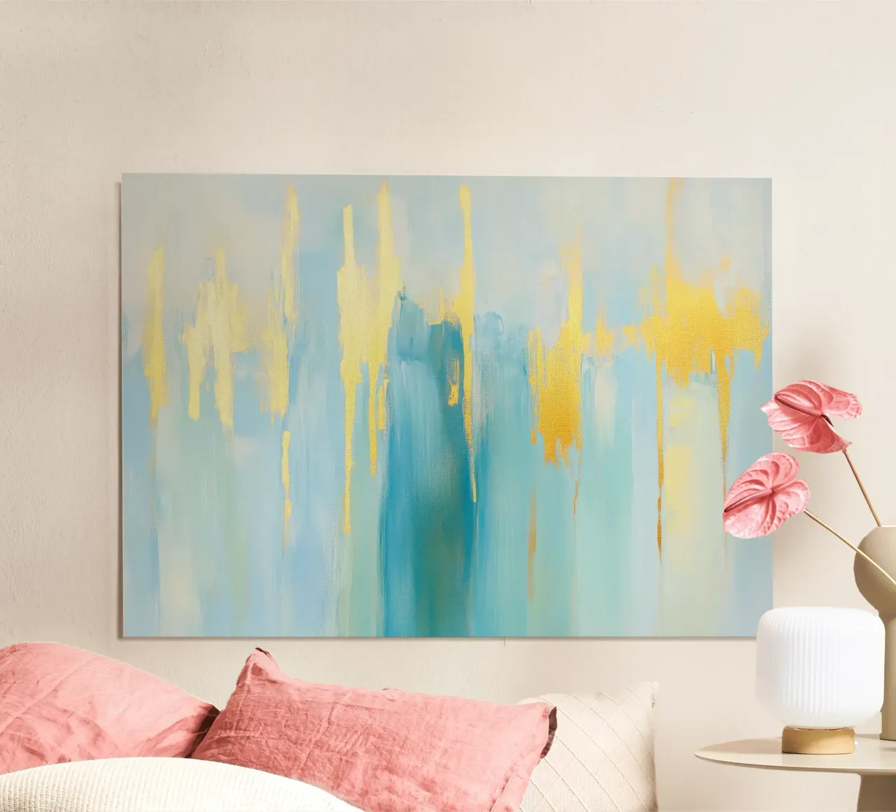 Abstraktes Ölbild in Blau & Gold Poster von Euphoria Theresa