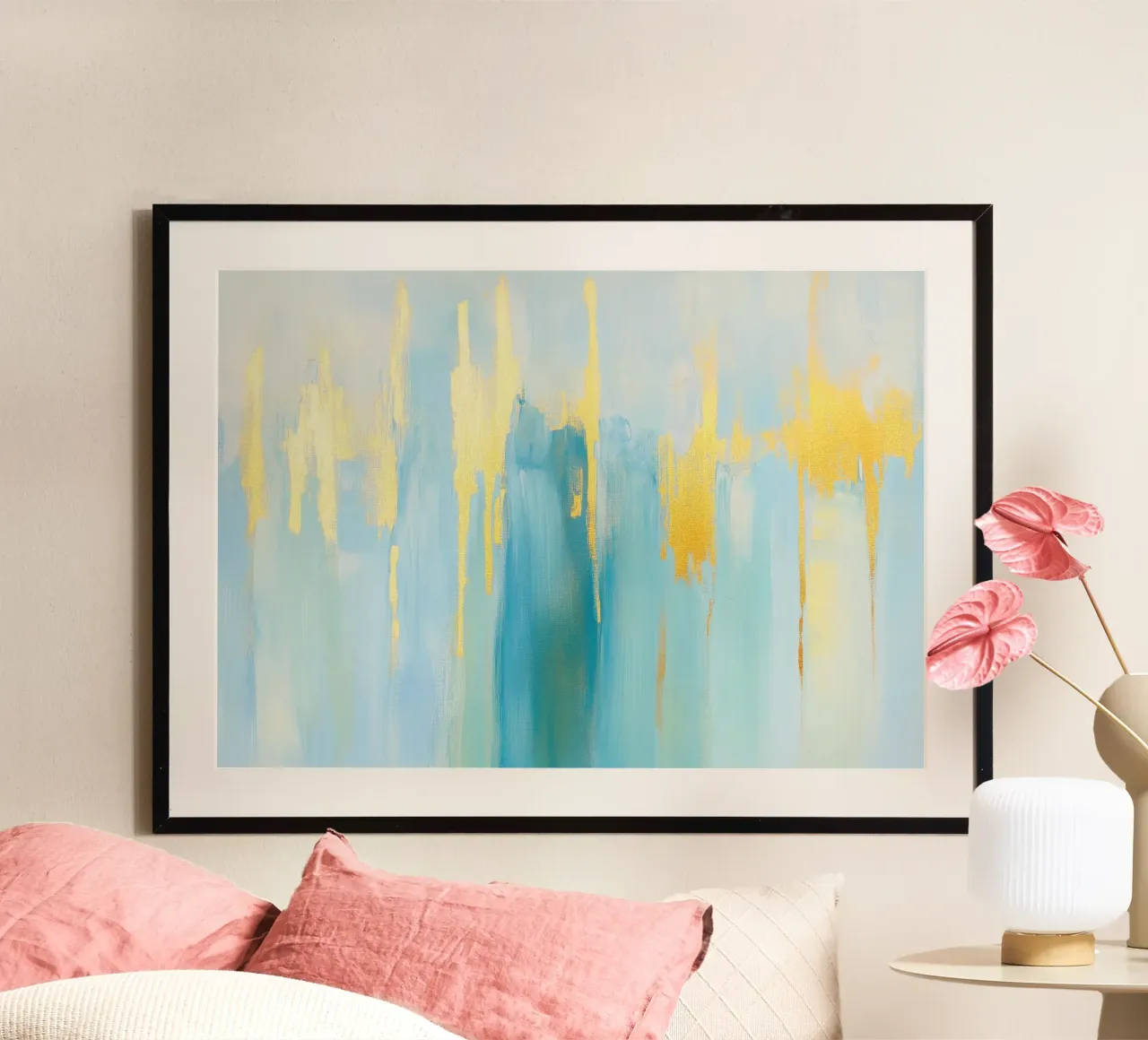 Abstraktes Ölbild in Blau & Gold Poster von Euphoria Theresa