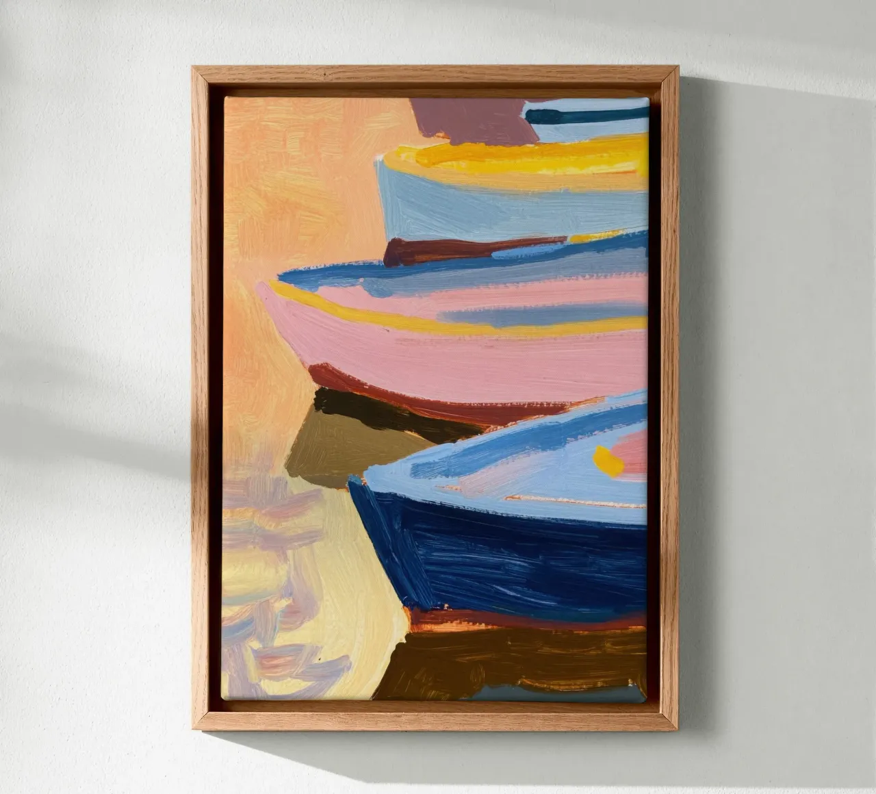 Boten in de haven - Abstracte zomersfeer canvas met Baklijst van Euphoria Theresa