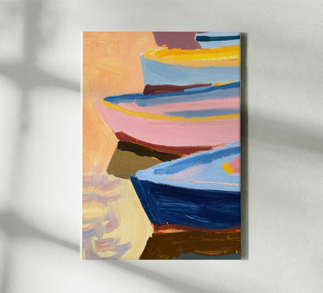 Boten in de haven - Abstracte zomersfeer canvas met Baklijst van Euphoria Theresa