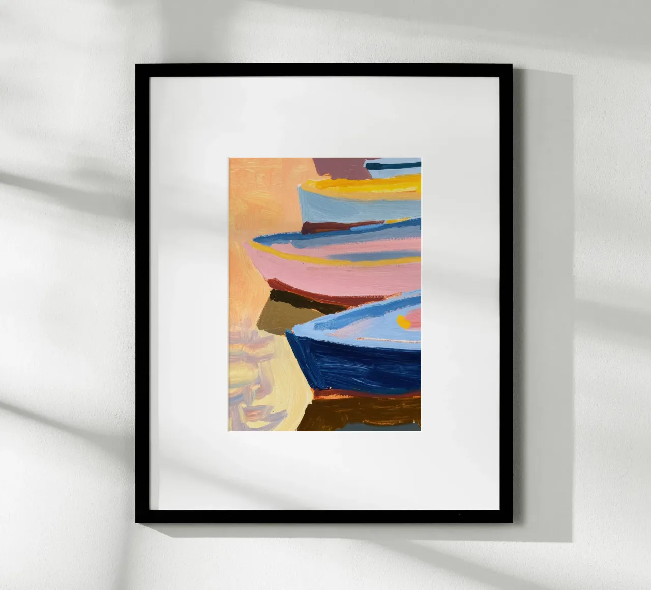 Boten in de haven - Abstracte zomersfeer poster van Euphoria Theresa