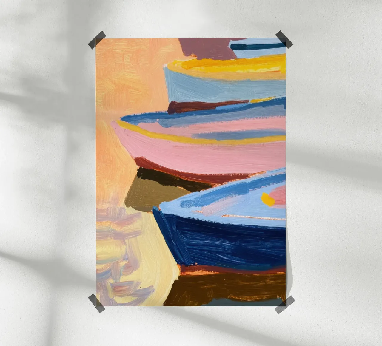 Boten in de haven - Abstracte zomersfeer poster van Euphoria Theresa