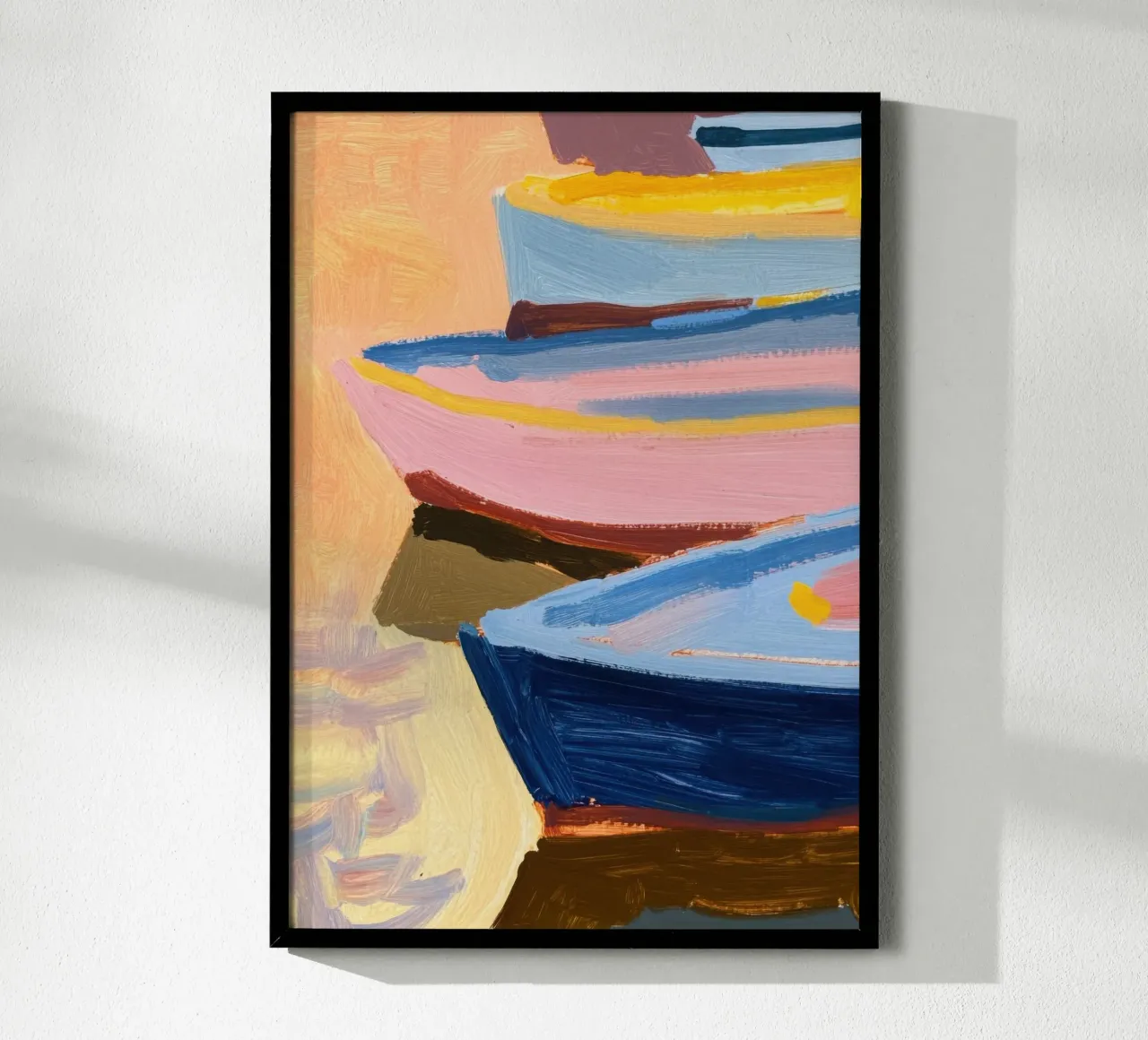 Boten in de haven - Abstracte zomersfeer poster van Euphoria Theresa